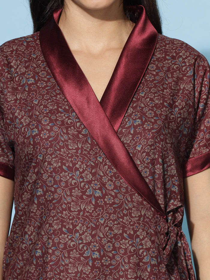 Classy Maroon Viscose Blend Housecoat for Women