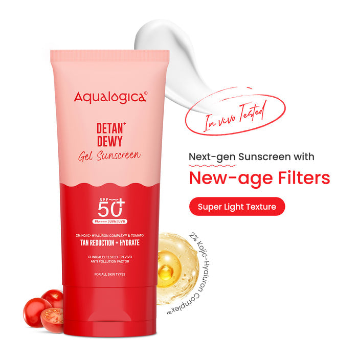 Detan+ Dewy Gel Sunscreen SPF 50+ PA++++ with 2% Kojic-Hyaluron Complex™ & Wild Berries - 80g