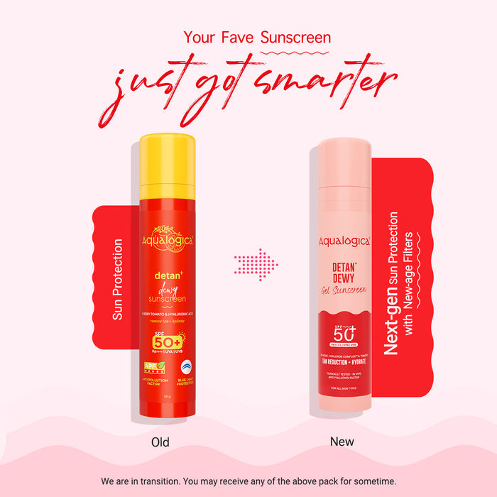 Detan+ Dewy Gel Sunscreen SPF 50+ PA++++ with 2% Kojic-Hyaluron Complex™ & Wild Berries - 50 g