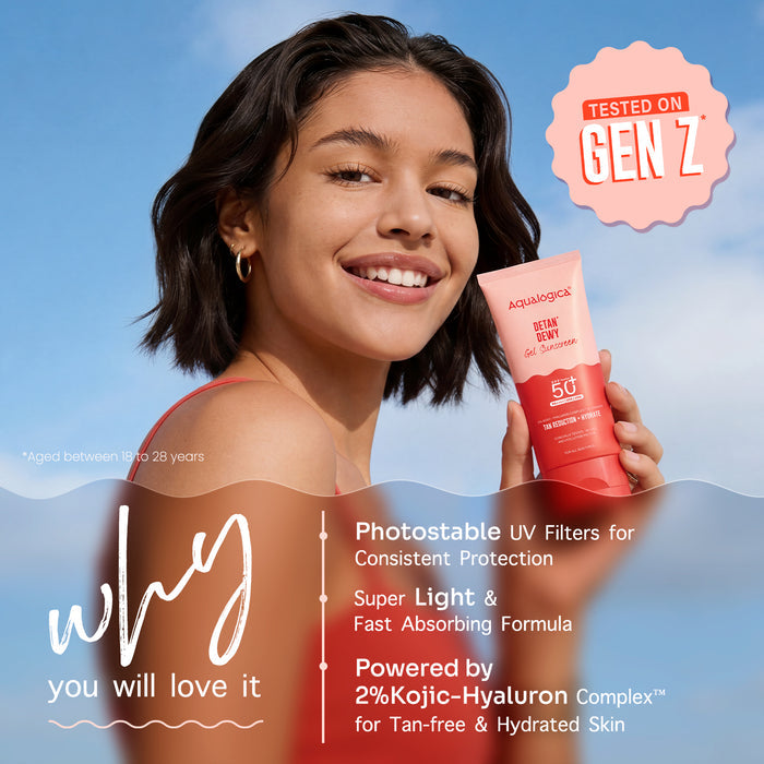 Detan+ Dewy Gel Sunscreen SPF 50+ PA++++ with 2% Kojic-Hyaluron Complex™ & Wild Berries - 80g