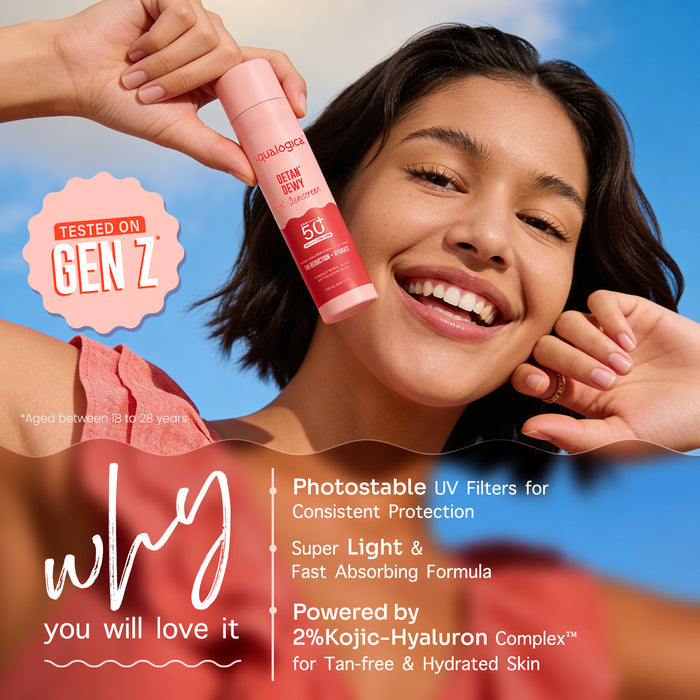 Detan+ Dewy Gel Sunscreen SPF 50+ PA++++ with 2% Kojic-Hyaluron Complex™ & Wild Berries - 50 g