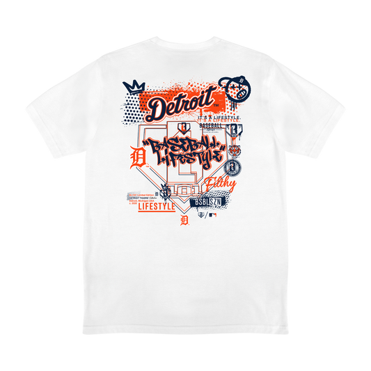 Graphic tee with “Detroit Tigers Drip” design — back view