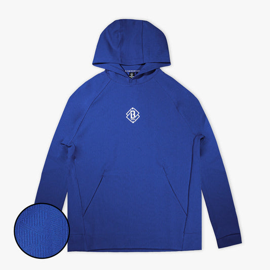 Adult model wearing blue Diamond Tech Jacquard Royal Blue hoodie