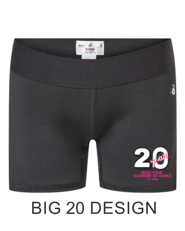 Dual Star 20th ANNIVERSARY Shorts- Ladies & Youth Sizes- 3 Designs