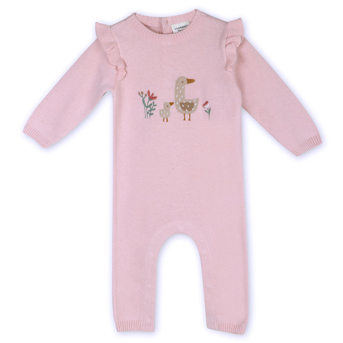 Duck Mommy & Me Embroidered Ruffle Knit Baby Jumpsuit (Organic Cotton)