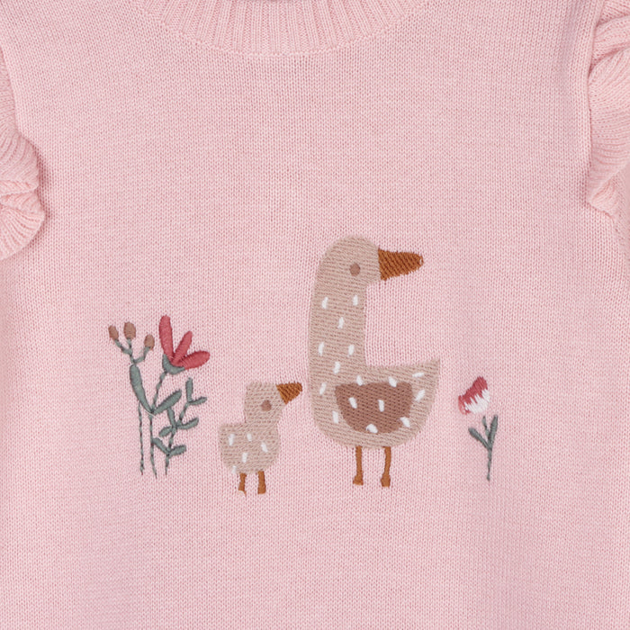Duck Mommy & Me Embroidered Ruffle Knit Baby Jumpsuit (Organic Cotton)