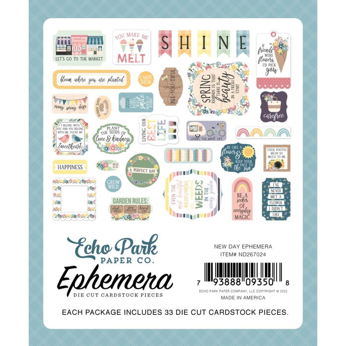 Echo Park - Cardstock Ephemera - 33/Pkg - Icons - New Day. Available at Embellish Away located in Bowmanville Ontario Canada.