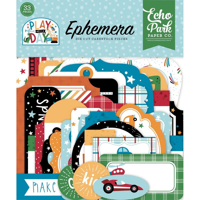 Echo Park - Cardstock Ephemera - 33/Pkg - Icons - Play All Day Boy. Available at Embellish Away located in Bowmanville Ontario Canada.
