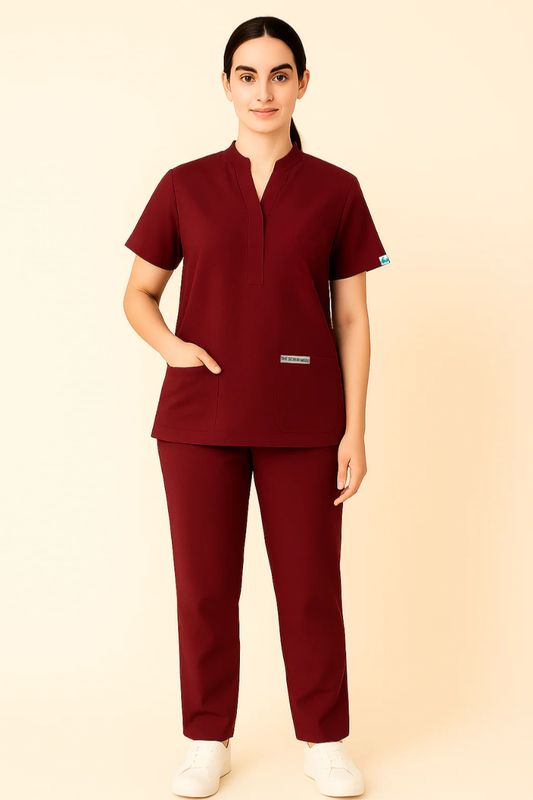 ELITE 6 POCKET MANDARIN (MAROON) WOMEN SCRUB