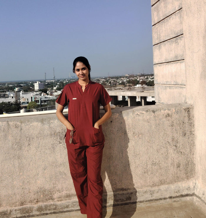 ELITE 6 POCKET MANDARIN (MAROON) WOMEN SCRUB