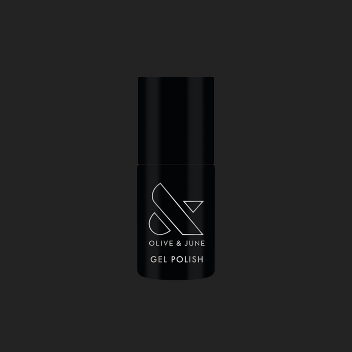 E+M - Gel black gel polish bottle by Olive and June for long-lasting at-home or salon manicures and pedicures