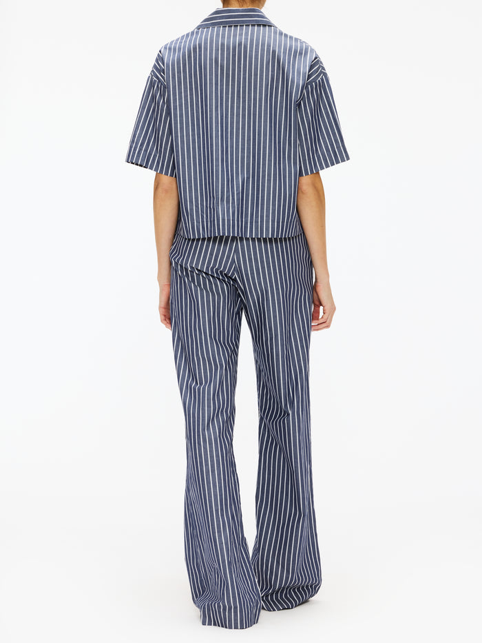 Enza Costa Poplin Cropped Short Sleeve Shirt