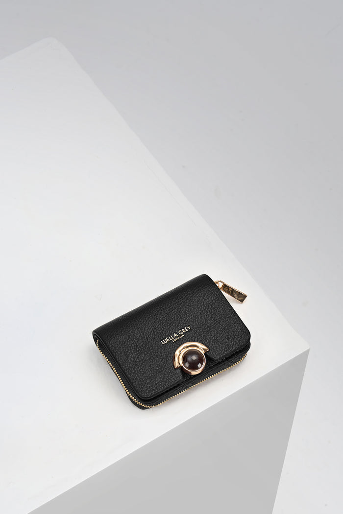 Erin Black Small faux leather Purse by Luella Grey with Crystal Palace clasp closure detail on the front