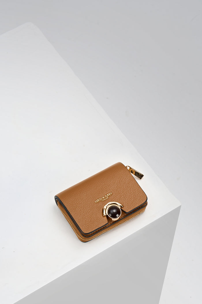 Erin Tan Small faux leather Purse by Luella Grey with Crystal Palace clasp closure detail on the front
