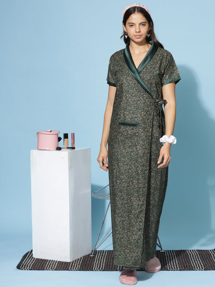 Trendy Viscose Blend Green Housecoat for Women