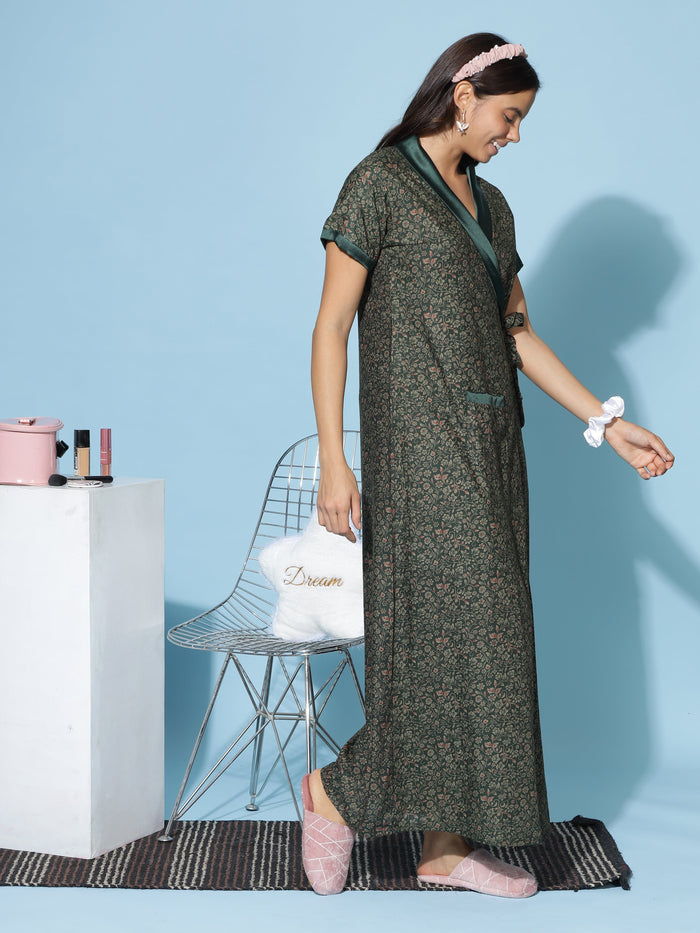 Trendy Viscose Blend Green Housecoat for Women