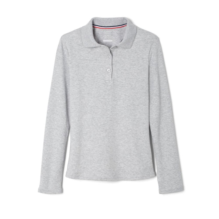 French Toast Girls Heather Grey Long Sleeve Polo with Lenox Academy Logo