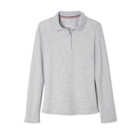 French Toast Girls Heather Grey Long Sleeve Polo with Lenox Academy Logo