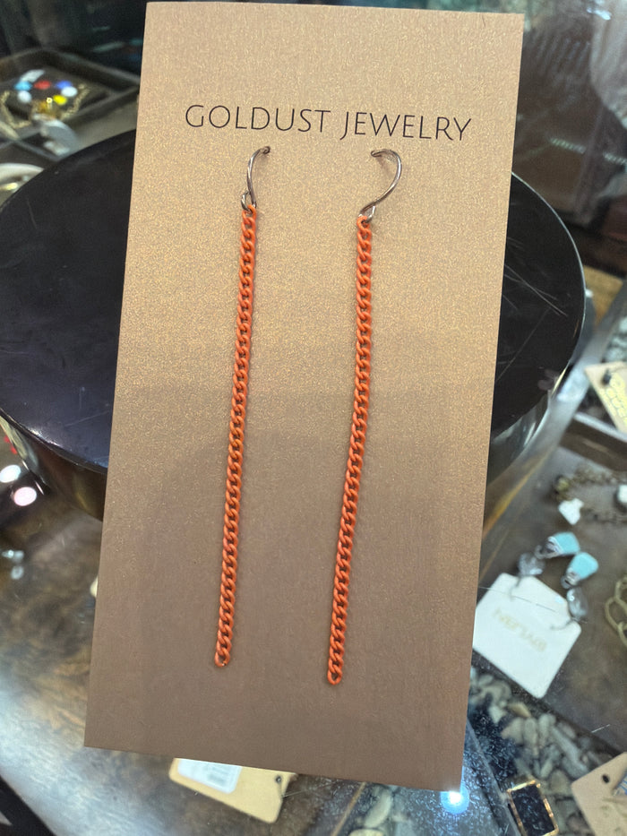 Goldust Jewelry GD Colored Chain Earrings featuring vibrant multicolored chain links and gold-tone hooks.