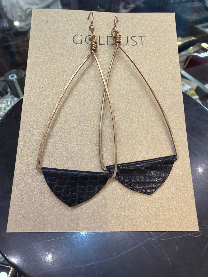 Goldust Jewelry GD leather earrings featuring stylish, handcrafted leather hoops with gold accents on a clean background.