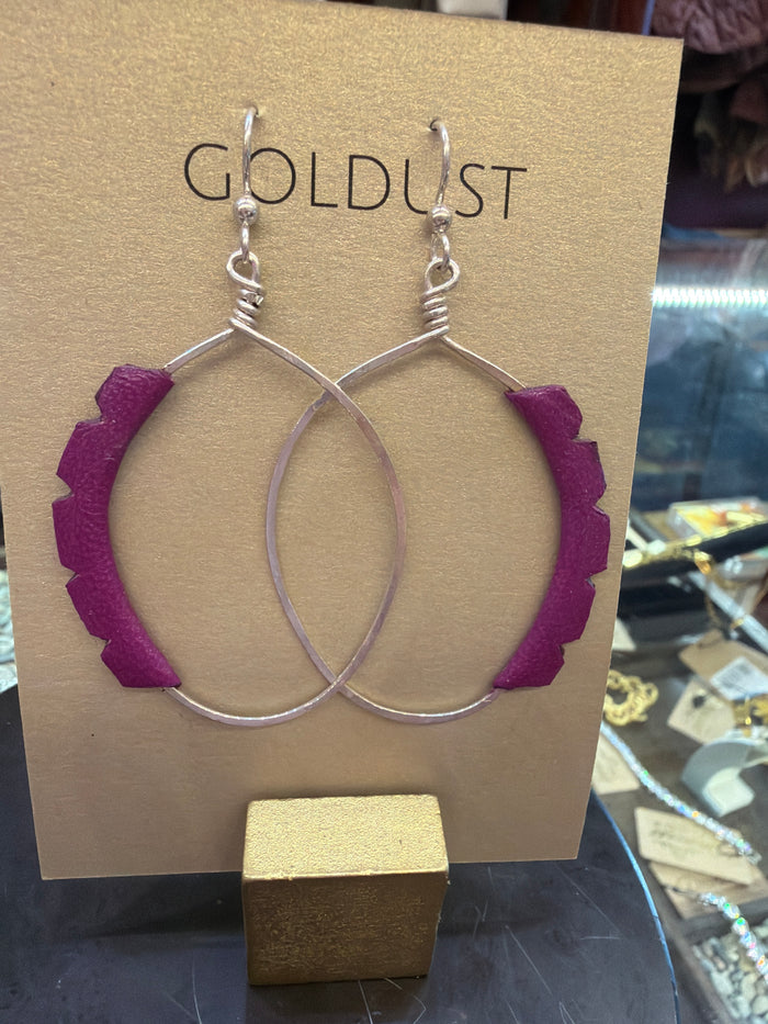 Goldust Jewelry GD leather earrings featuring stylish, lightweight leather dangle earrings with gold accents.