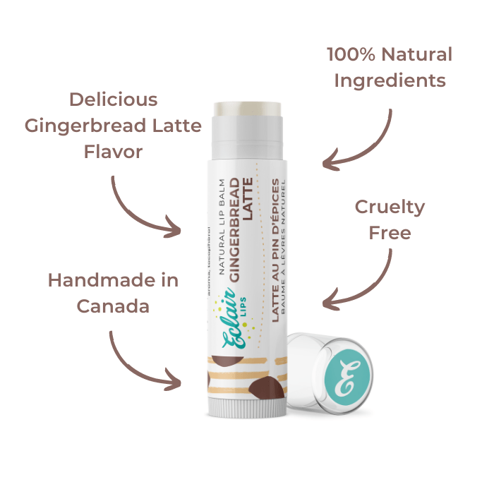 Lip balm tube with Gingerbread Latte label.