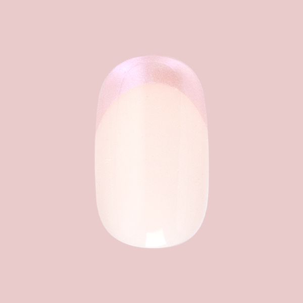 Glazed French | Short | Round - Tab Press-On nail with shimmering chrome French tip in short rounded false nail shape