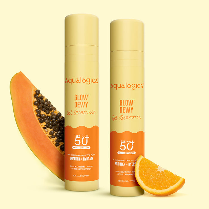 Glow+ Dewy Gel Sunscreen In-Vivo Tested SPF 50+ PA++++ with Papaya & Vitamin C - 50g (Pack of 2)