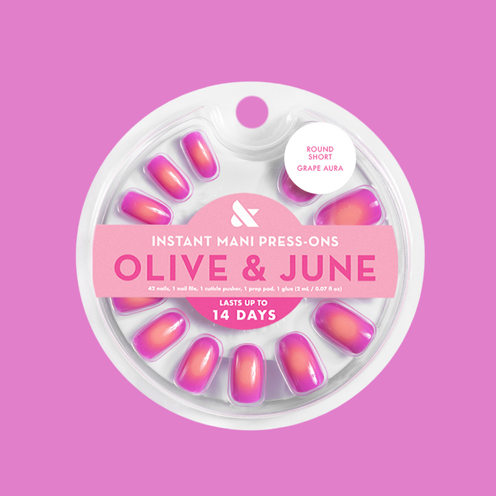 Grape Aura - Press-On | Short | Round candy grape pink aura false nails for easy at-home manicure lasting up to 14 days