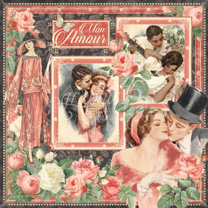 Graphic 45 - Collector's Edition Pack 12"X12" - Mon Amor. The perfect addition to your cards, scrapbooks and other paper crafts! This package contains 24 12x12 inch double-sided papers in 12 designs (two of each design). Archival quality. Made in USA. Available at Embellish Away located in Bowmanville Ontario Canada.