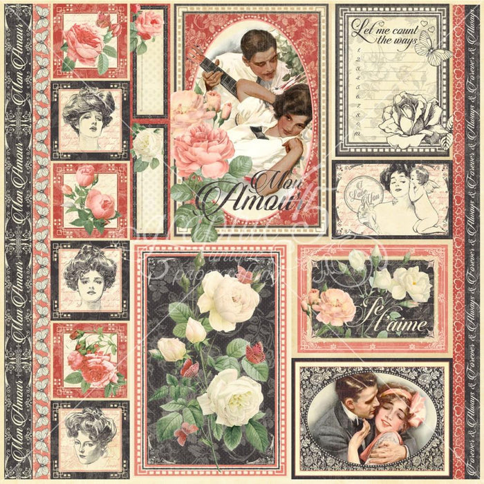 Graphic 45 - Collector's Edition Pack 12"X12" - Mon Amor. The perfect addition to your cards, scrapbooks and other paper crafts! This package contains 24 12x12 inch double-sided papers in 12 designs (two of each design). Archival quality. Made in USA. Available at Embellish Away located in Bowmanville Ontario Canada.