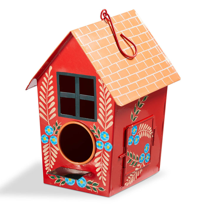 Hand Painted Feathers Bird House Multi Iron
