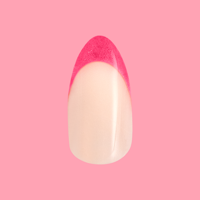 Hot Strawberry Velvet French - Press-On | Medium | Almond with neon pink velvet shimmer French tips for easy at-home mani