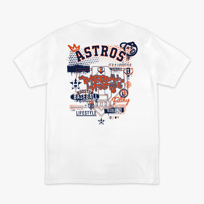 Graphic tee with “Houston Astros Drip” design — back view