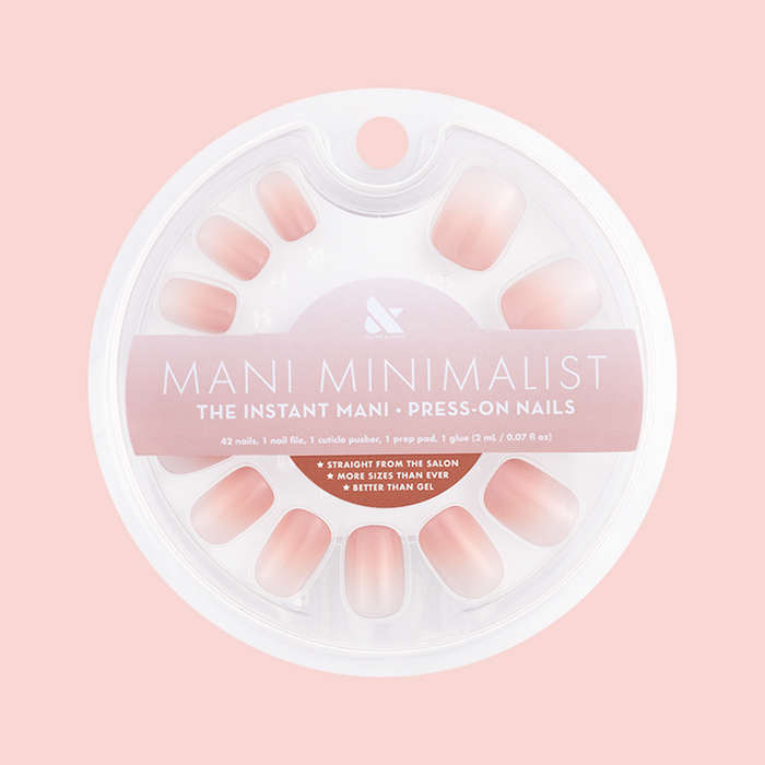 HZ Syrup Gradient - Press-On | Extra Short | Squoval showing extra short squoval false nails in rosey beige gradient press-on manicure pack