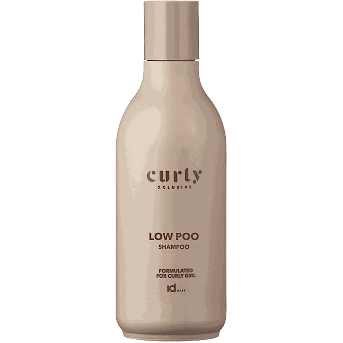 idHAIR Curly Xclusive Low Poo Shampoo bottle for moisturizing and frizz control on curly hair