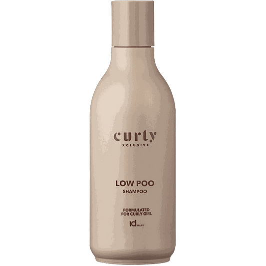 idHAIR Curly Xclusive Low Poo Shampoo bottle for moisturizing and frizz control on curly hair
