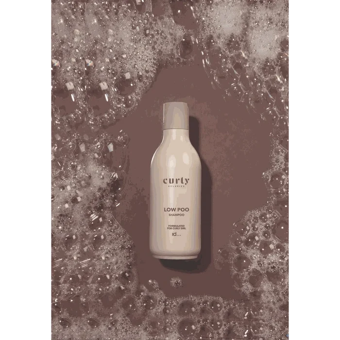 idHAIR Curly Xclusive Low Poo Shampoo bottle for moisturizing curly hair, SLS free and eco-friendly packaging