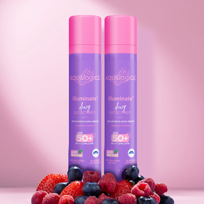 Illuminate+ Dewy Sunscreen In-Vivo Tested SPF 50+ PA++++ with Wild Berries & Alpha Arbutin - 50 g(Pack of 2)