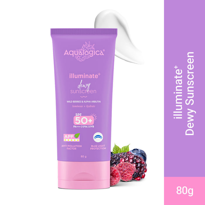 Illuminate+ Dewy Sunscreen In-Vivo Tested SPF 50+ PA++++ with Wild Berries & Alpha Arbutin - 80 g(Pack of 2)
