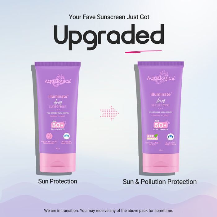 Illuminate+ Dewy Sunscreen In-Vivo Tested SPF 50+ PA++++ with Wild Berries & Alpha Arbutin - 80 g(Pack of 2)