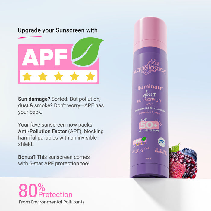 Illuminate+ Dewy Sunscreen In-Vivo Tested SPF 50+ PA++++ with Wild Berries & Alpha Arbutin - 50 g(Pack of 2)