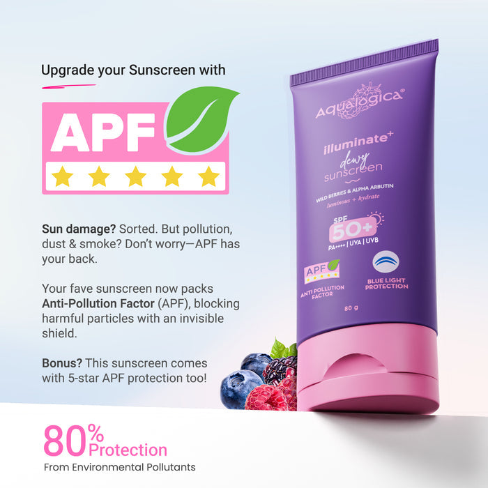 Illuminate+ Dewy Sunscreen In-Vivo Tested SPF 50+ PA++++ with Wild Berries & Alpha Arbutin - 80 g(Pack of 2)