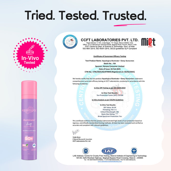 Illuminate+ Dewy Sunscreen In-Vivo Tested SPF 50+ PA++++ with Wild Berries & Alpha Arbutin - 50 g(Pack of 2)