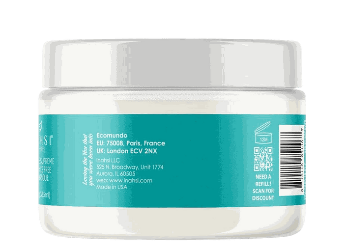 Inahsi Moisture Supreme fragrance-free hair masque with ceramides and hyaluronic acid for deep hydration and repair
