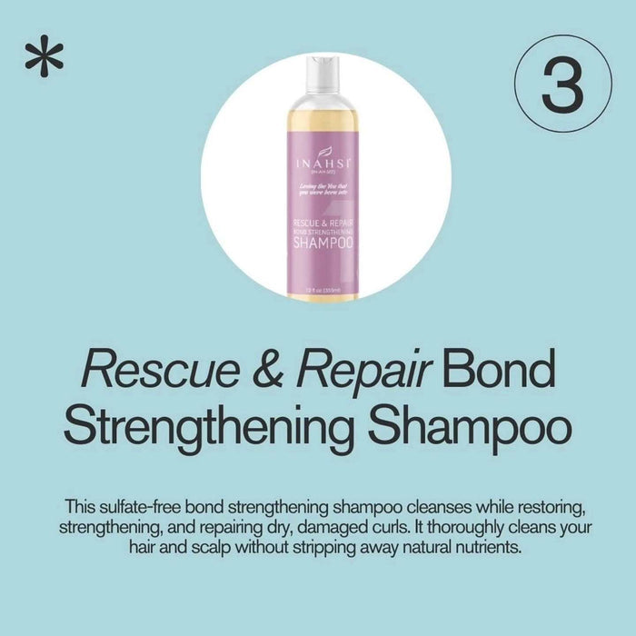 Inahsi Rescue & Repair shampoo strengthening bonds and restoring dry damaged curls