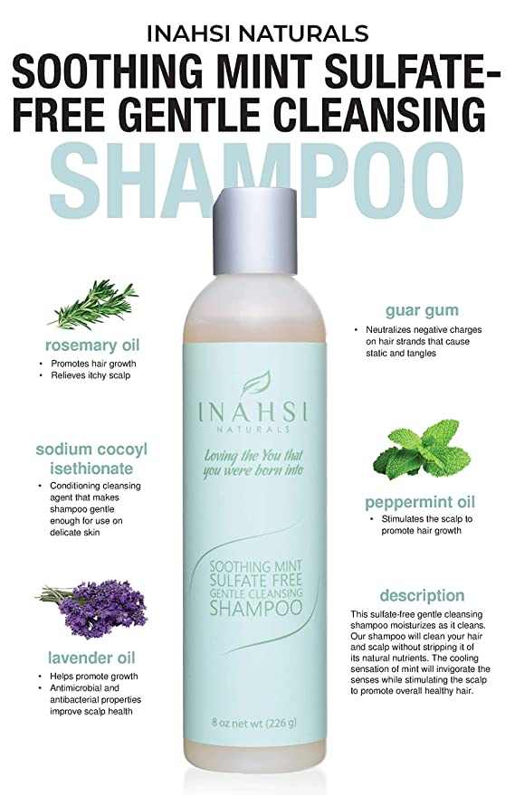Inahsi Soothing Mint Gentle Cleansing ShampooThis gentle cleansing shampoo moisturizes as it cleans. Our shampoo will clean your hair and scalp without stripping it of its natural nutrients. The cooling sensatiKrullur.isInahsi Soothing Mint