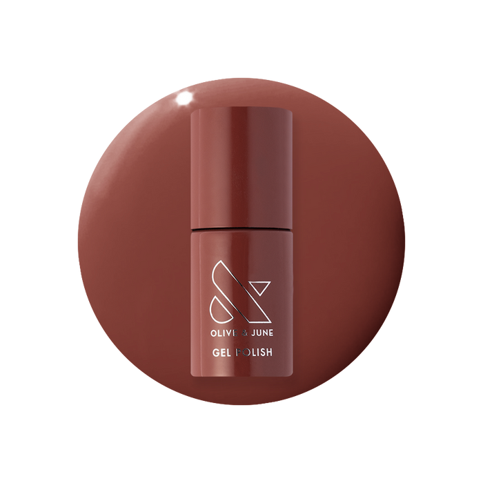 JJ - Gel polish bottle in warm cinnamon brown shade for a cozy, long-lasting manicure by Olive and June