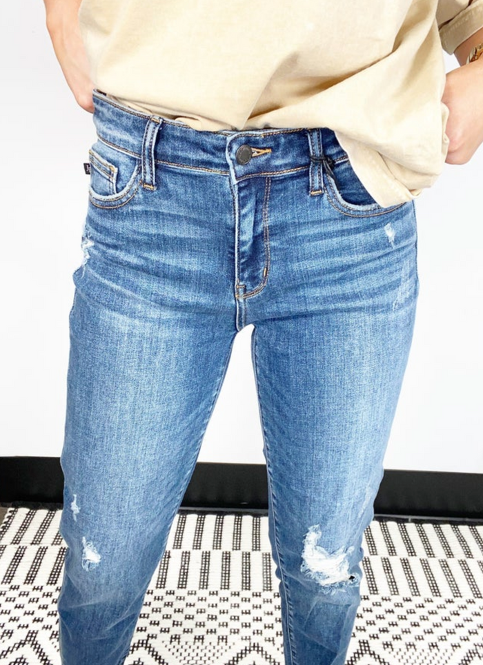 Judy Blue Destroyed Cuffed Slim Fit Jeans