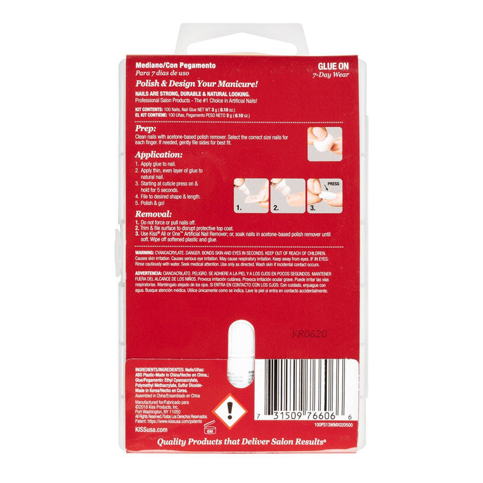 Kiss Bring the Salon Home Full Cover Nails 100 Tips Medium Length Active Oval With Sticker - ikatehouse
